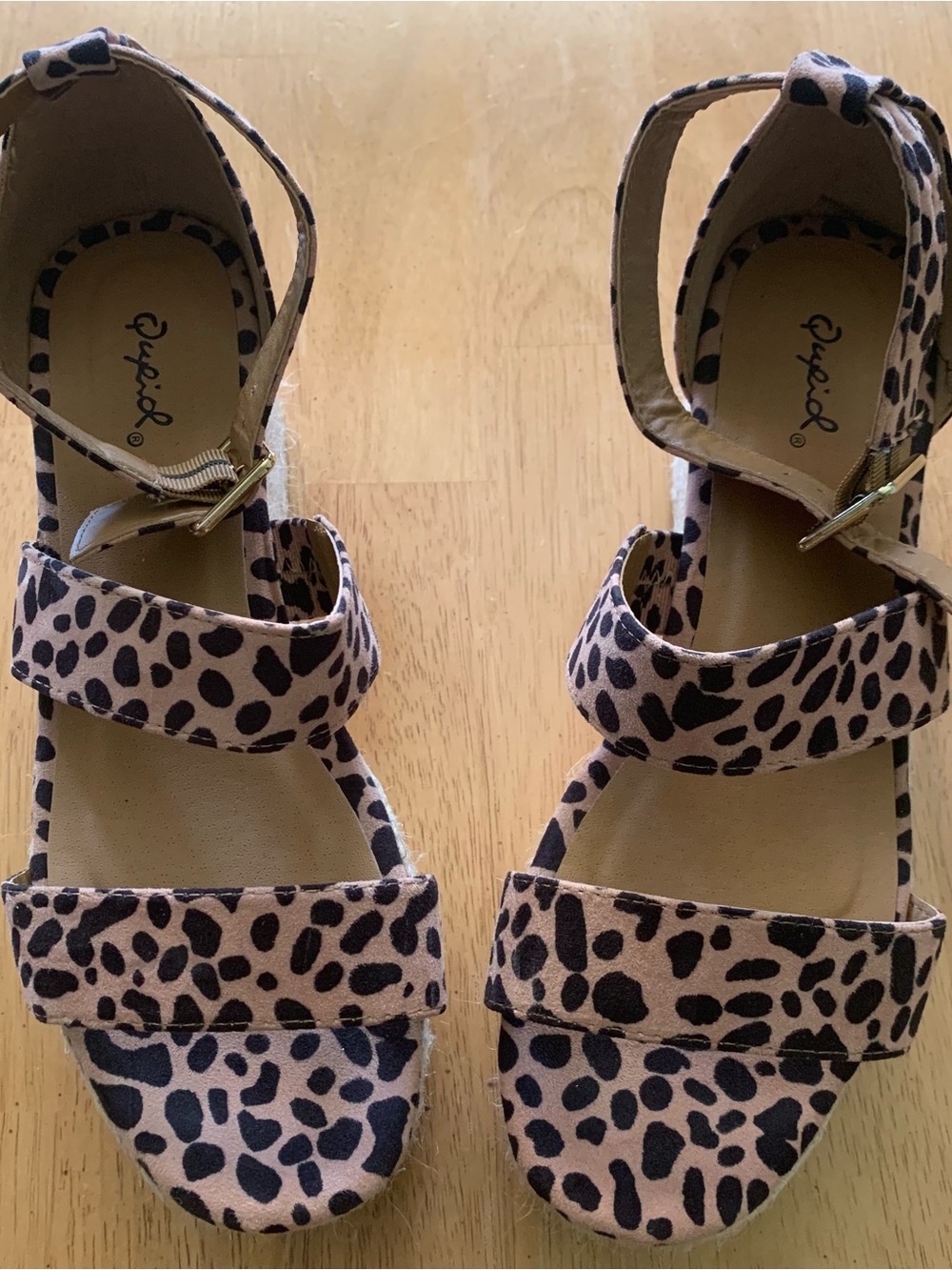 Qupid Leopard Print Espadrille Sandals in Tan and Black